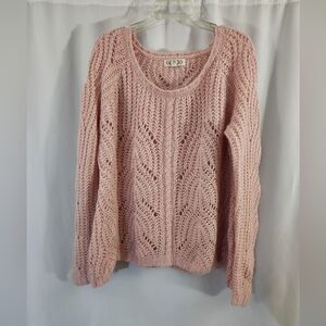 Pink Rose Open-Knit Scoop Neck Sweater in Light Pink
